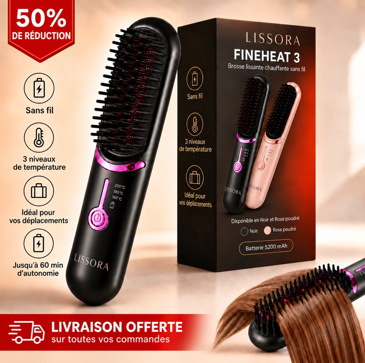 Lissora™ FineHeat 3 | Brosse de coiffage sans fil